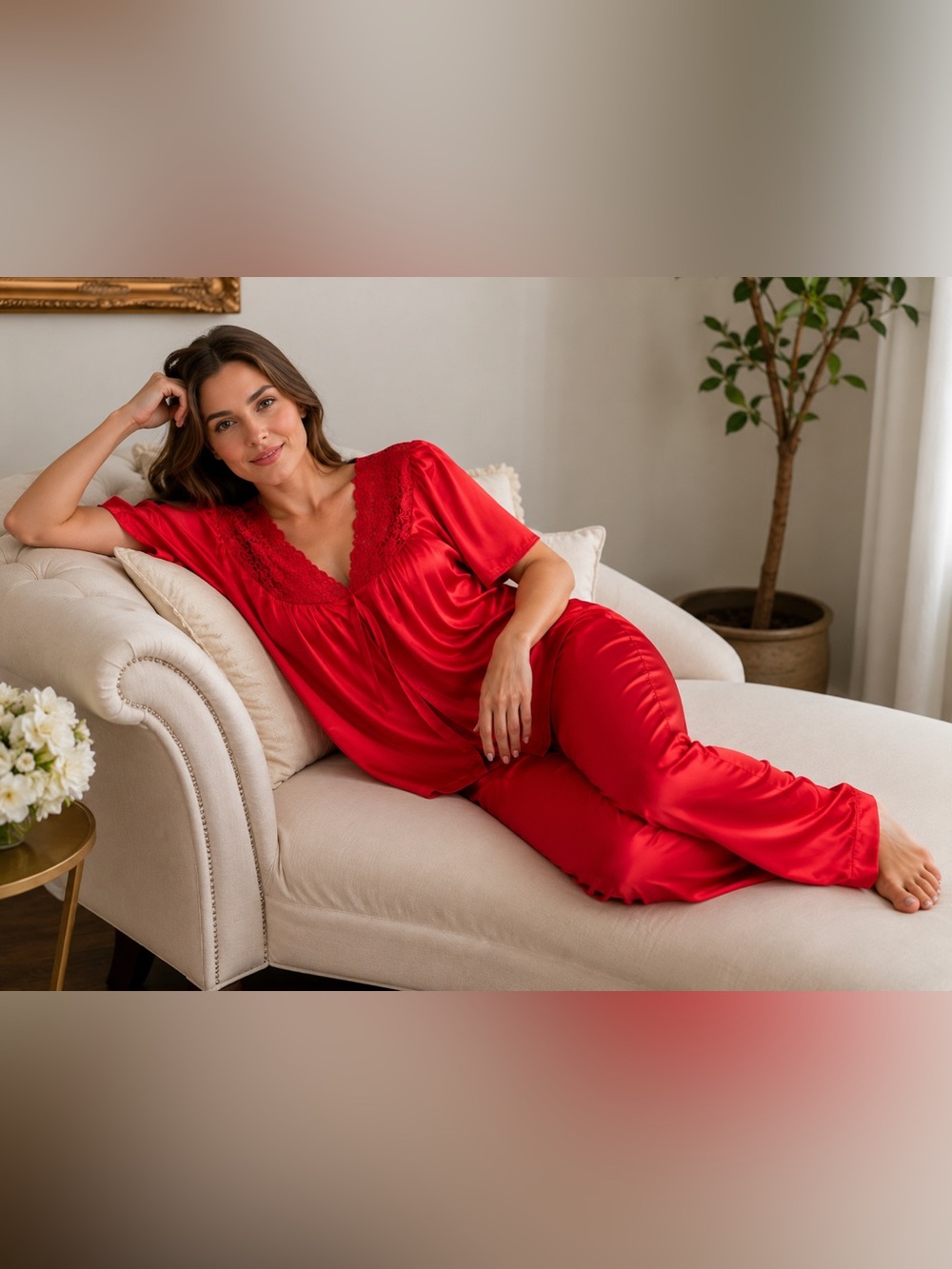 Vintage NWT Vanity Fair Silky Red Pajamas Size S